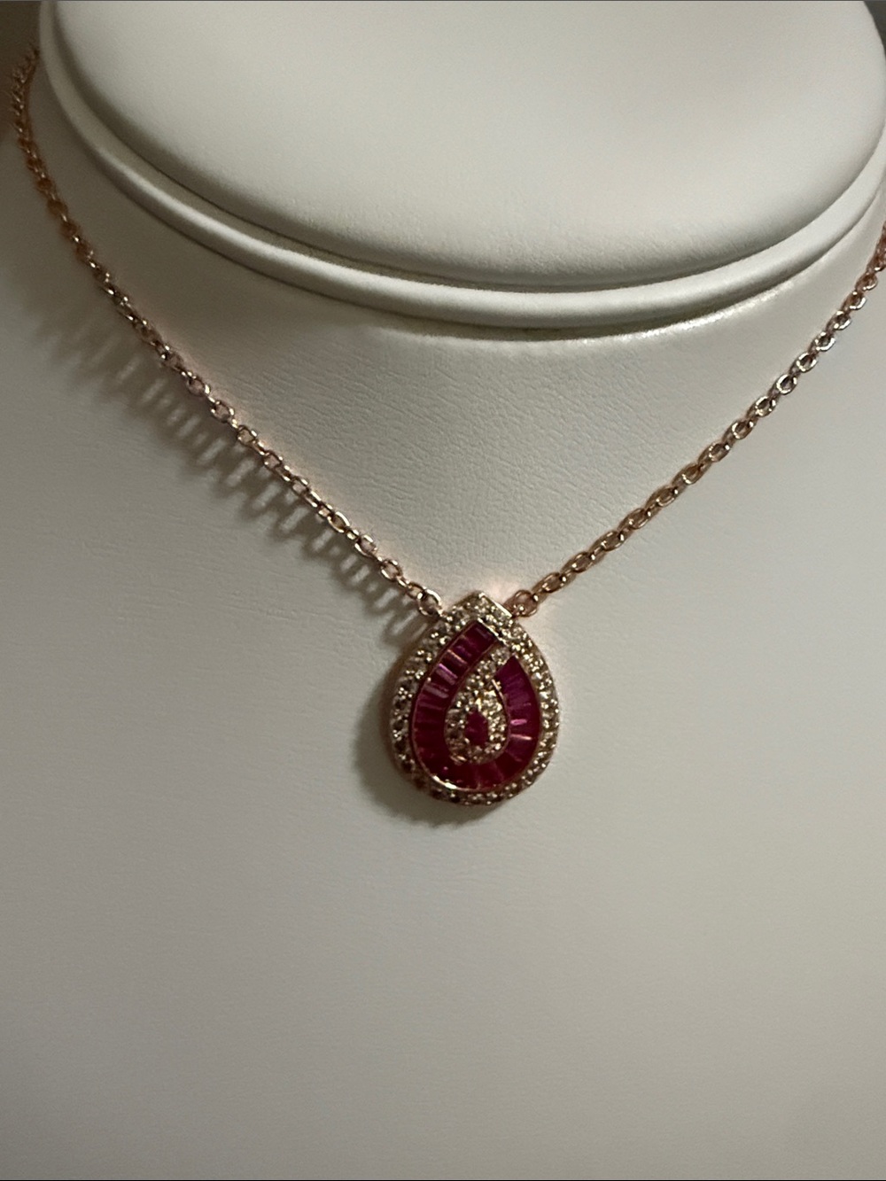 BP Rose Gold plated Teardrop Ruby and Diamond CZ “Flaming Embers”